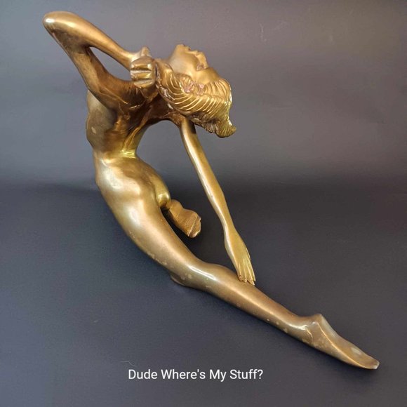 Vintage Solid Brass Reclining Woman Figure Art Deco Nouveau Statue Erly 20th Cnt - Picture 4 of 8